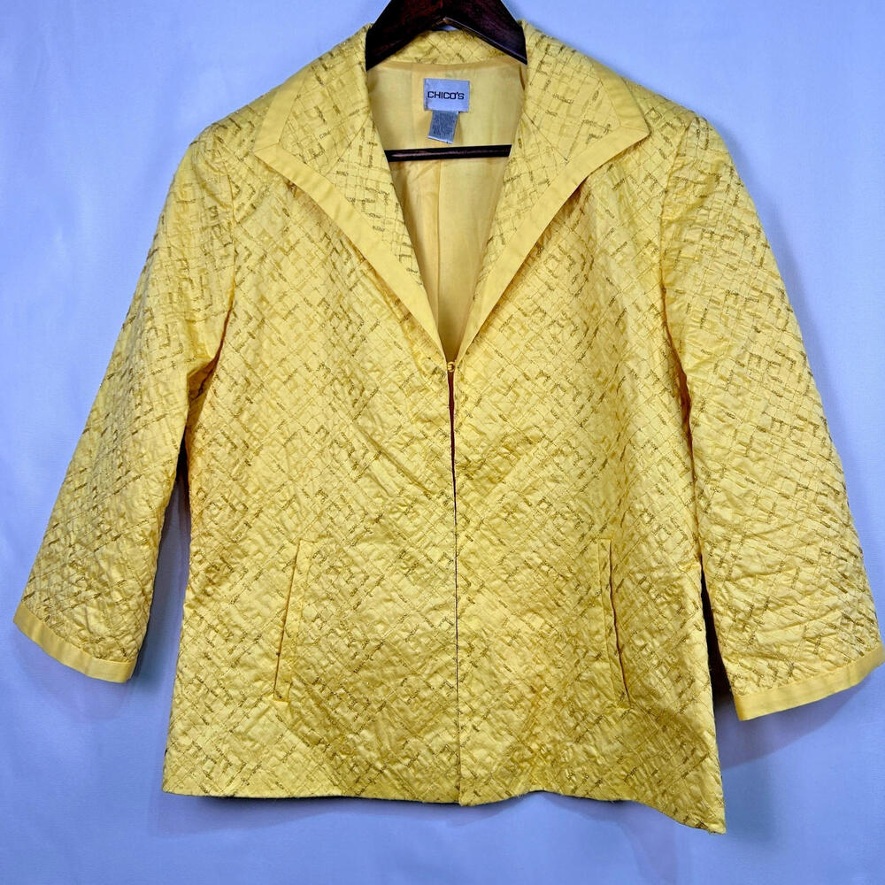 Chico’s Green Black Quilted Lightweight Long Sleeve Jacket Chico’s 2 Size Large